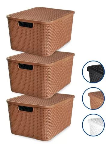 Kit 3 Caixas Cesto Rattan Organizadora C Tampa 15l 34x26 MercadoLivre