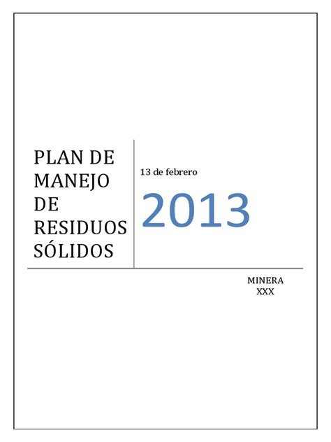 Plan De Manejo De Residuos Sólidos Minería Pdf Residuos Sólido