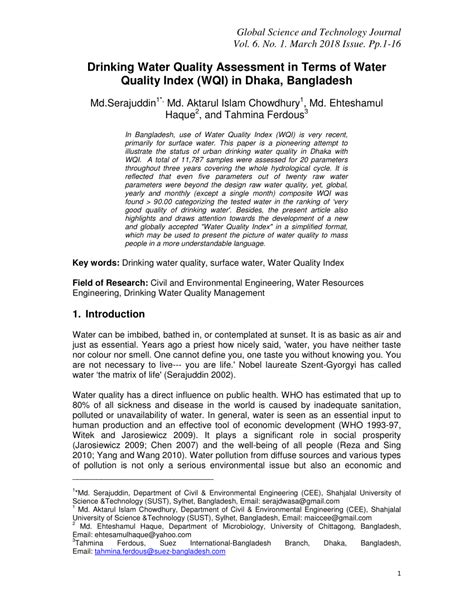 Pdf Drinking Water Quality Assessment In Terms Of Water Quality Index