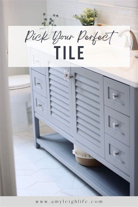 A Bathroom Vanity With The Words Pick Your Perfect Tile