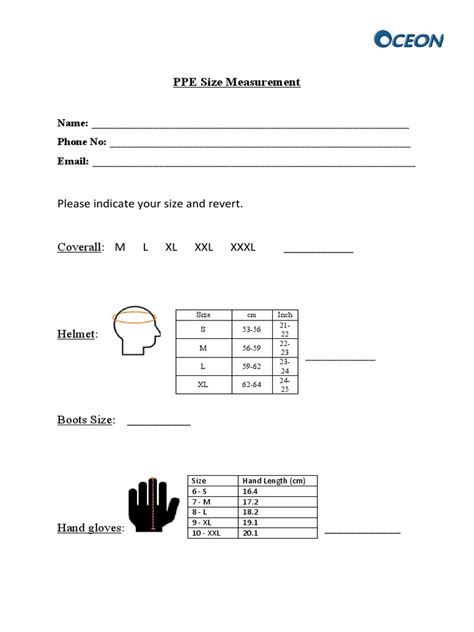 ppe size measurement guide