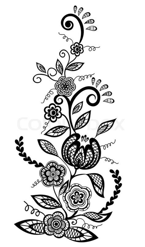 Beautiful Floral Element Black And White Flowers And Leaves Design Element With Imitation