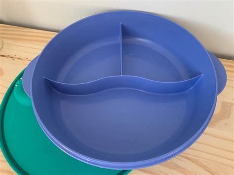 Microwaveable Tupperware Crystalwave Divided Lunch Bowl Blue Etsy