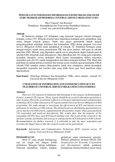 Pdf Pemanfaatan Teknologi Informasi Dan Komunikasi Dalam Pembelajaran