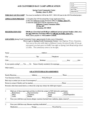 Fillable Online Msuextension H Cloverbud Day Camp Application Fax