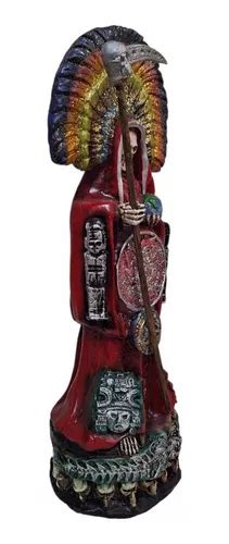 Santa Muerte Azteca Roja Con Penacho Ritualizada 40 Cm En Venta En Por