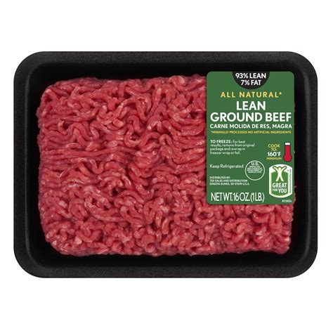 93 Lean 7 Fat Lean Ground Beef 1 Lb Tray Fresh All Natural