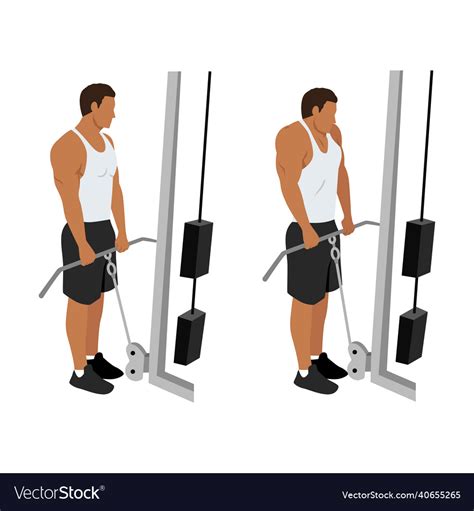 Man Doing Cable Shrugs Exercise Flat Royalty Free Vector