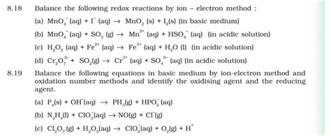 818 Balance The Following Redox Reactions By Ion Electron Method