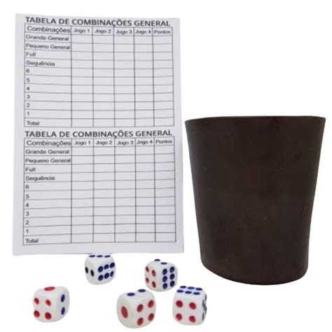 Como Jogar General Com Dados - Jogo De General - Copo De Couro, 5 Dados E Bloco Anotações - Bolicho ...