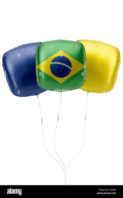 Drei Ballone Sind Brasilien Flagge Farben Sind Schwimmend Auf Einer