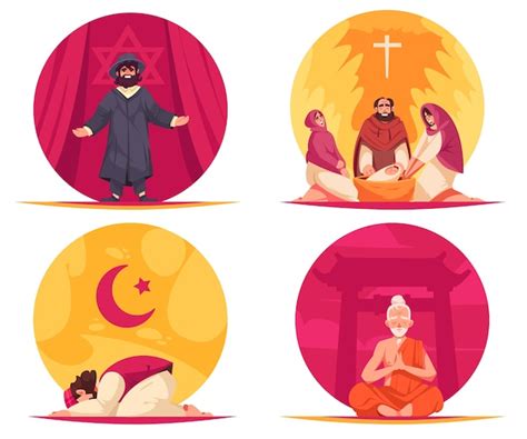 Premium Vector | Religious symbols hand drawn mini compositions set