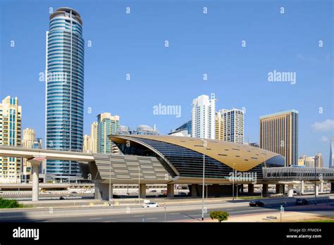 modern elevated railway station  dubai metro system  united arab
