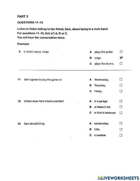 Ket 5 Part 3 Test 1 Worksheet Live Worksheets