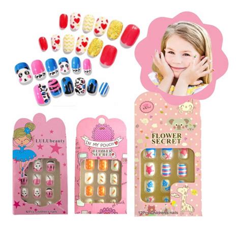 Pack 3 Sets Uñas Postizas Para Niñas Distintos Diseños Cuotas sin