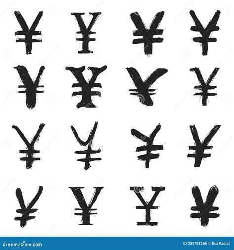 Set Of Yen Currency Symbols With Hand Drawn Style Stock Vector