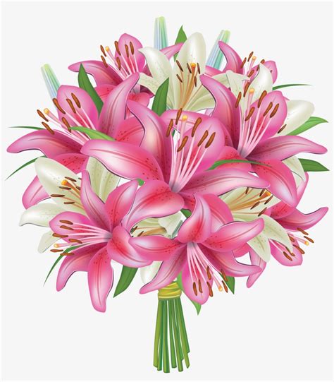 White And Pink Lilies Flowers Bouquet Png Clipart Image Beautiful