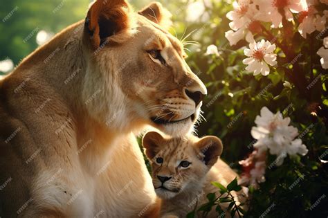 Premium Photo | Maternal Devotion Lioness Pride