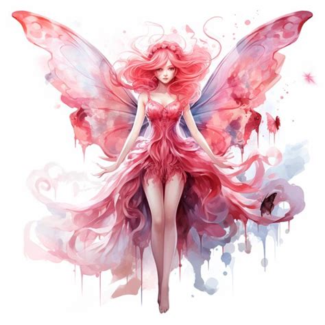 Premium Photo | Anime fairy with pink hair and butterfly wings in a ...