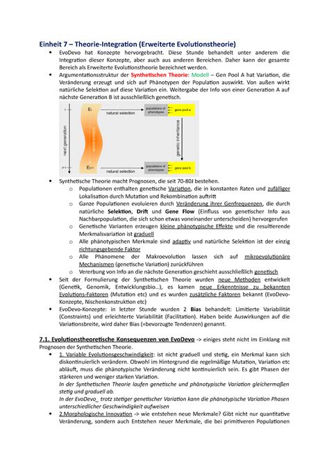 Theoretischen Biologie Und Evolutionstheorie Einheit Einheit