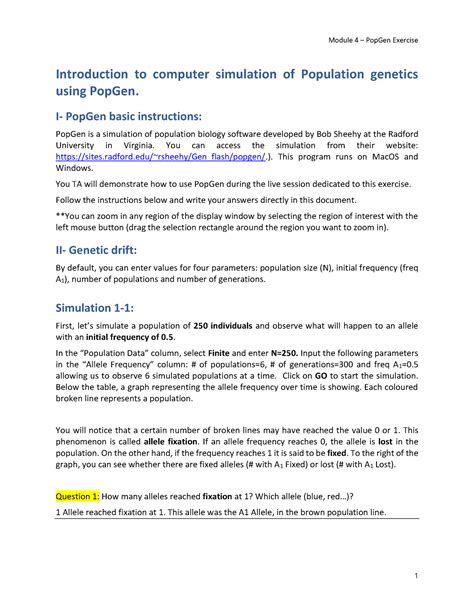 Popgen Lab Report Introduction To Computer Simulation Of Population