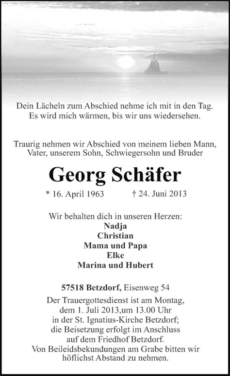 Traueranzeigen von Georg Schäfer rz trauer de