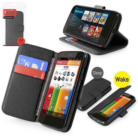 Orzly Leather Wallet Case Motorola Moto G St Gen Black