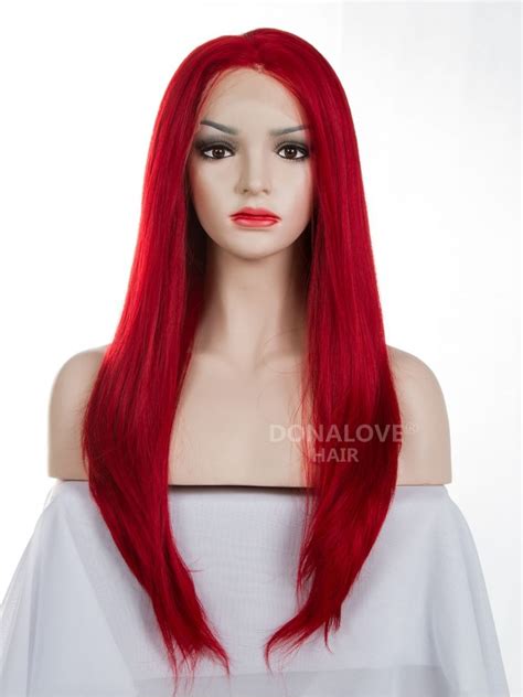 Hot Red Waist Length Straight Synthetic Lace Wig Sny057 Synthetic Lace Wigs Wigs Lace Wigs