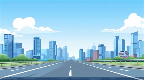 A cartoon drawing of a road with a city in the background | Premium AI ...