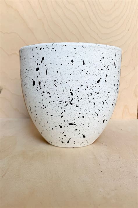 Hand Painted Black White Speckled Terra Cotta Planter Etsy