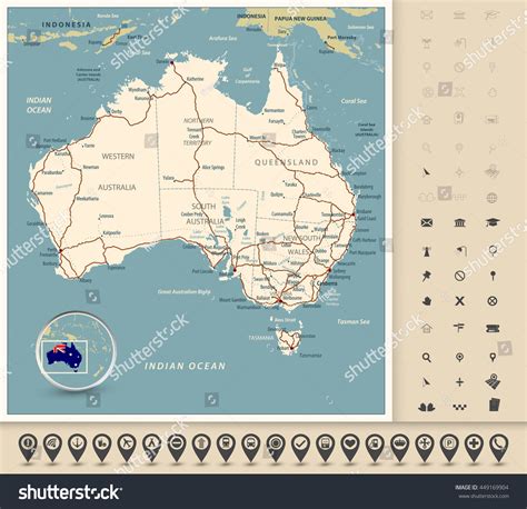 Vektor Stok Australia Highly Detailed Editable Road Map (Tanpa Royalti ...