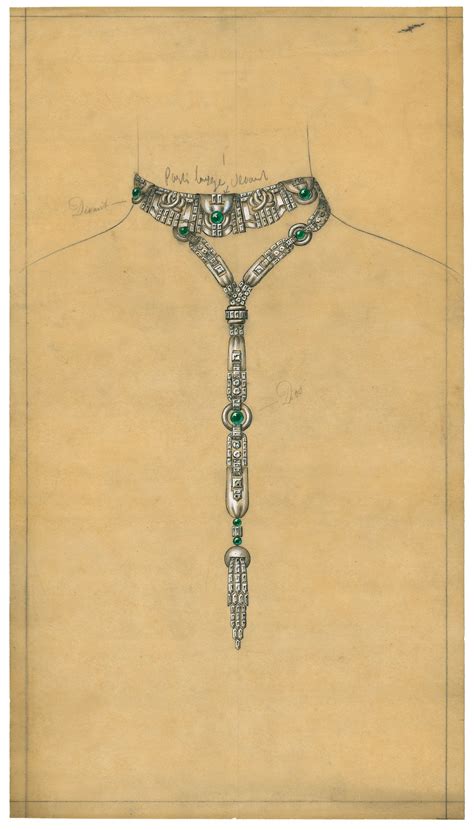 Diamond And Emerald Necklace Drawing John Rubel Jewelry Design Drawing Jewelry Drawing