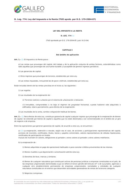 Ley Del Impuesto A La Renta Agosto D Leg Ley Del Impuesto