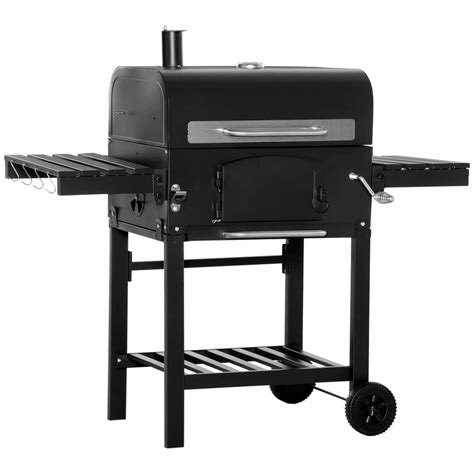 Outsunny Metal Charcoal Smoker in Black Grill BBQ with Adjustable ...