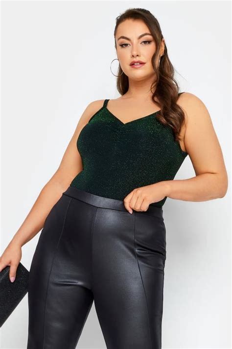 Limited Collection Plus Size Green Glitter Ruched Bodysuit Yours Clothing