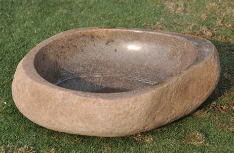 Natural Stone Bird Bath Hand Carved From Basalt And Polished Inside The