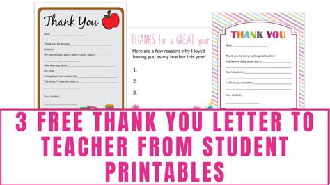 Free Thank You Letter to Teacher from Student Printables