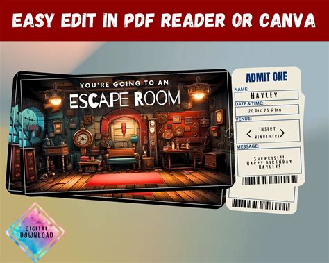 Escape Room Surprise T Ticket Youre Going To An Escape Room Printable Pass Editable