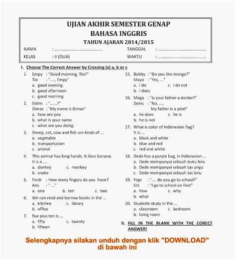 22 Contoh Soal Bahasa Inggris Kelas 6 Sd Dan Kunci Jawaban Images Griz S Blog