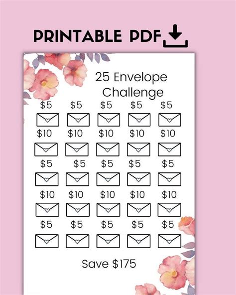 Floral Envelope Challenge Money Saving Challenge Budget Printable