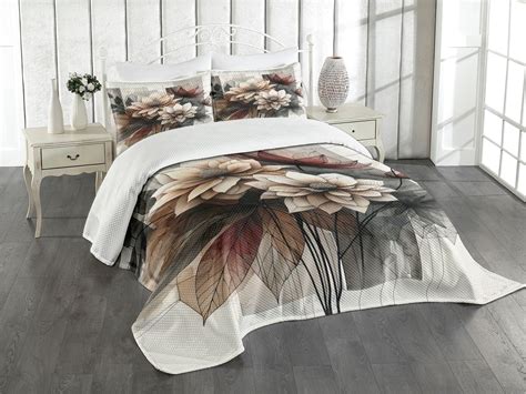 Ambesonne Floral Quilted Bedspread Set Pcs Modern Boho Muted Flowers