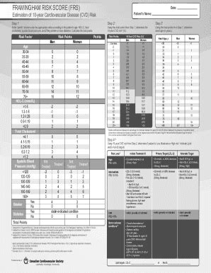 2017 2024 Form Canada Framingham Risk Score FRS Estimation Of 10 Year