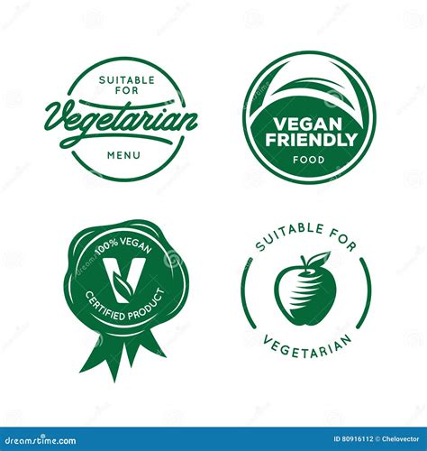 Suitable For Vegetarian Vegan Related Labels Set Vector Vintage