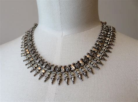 Vintage Rajasthan Indian Silver Bead Necklace 16 Length 71 3 Grams