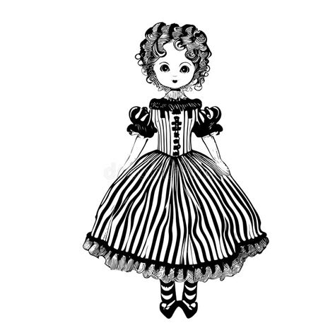 Vintage Doll In Dress Sketch Hand Drawn Stock Vector Illustration Of