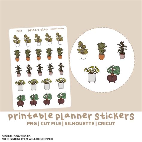 House Plants Printable Stickers Digital Planner Sticker Etsy