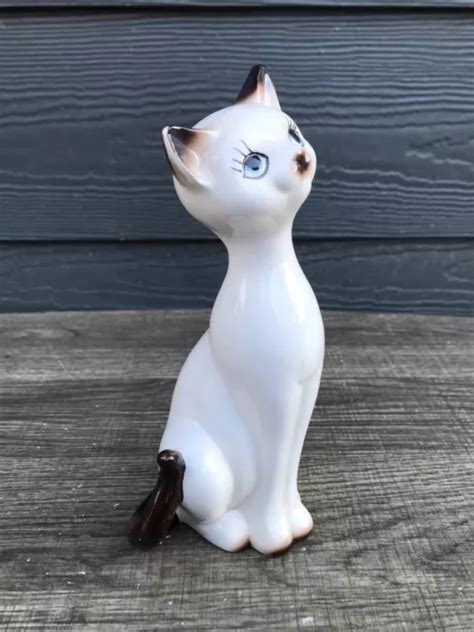 Vtg Japan Mid Century Modern Siamese Cat Figurine 8” Tall Blue Eyes Kitsch Mcm £3352 Picclick Uk