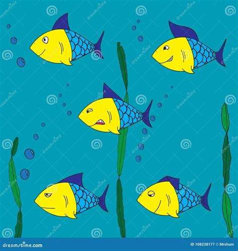 Five Fish Underwater Cartoon Vector | CartoonDealer.com #108238177