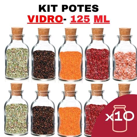 Kit Potes De Tempero De Vidro Ml Tampa Rolha Elo