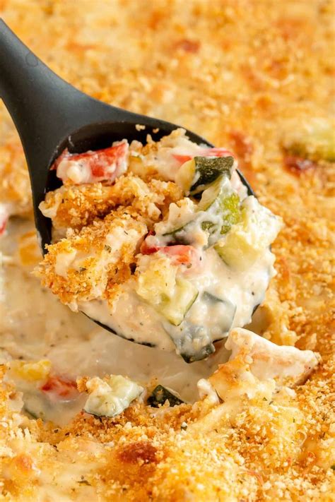 Tender Bites Of Chicken With Perfectly Cooked Zucchini And Bell Pepper In A Creamy Cheesy Sauce